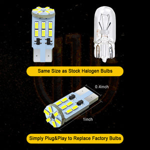 168 194 2825 T10 W5W Miniature Wedge LED Bulbs Interior Map Dome License Plate Light 18-SMD 3014 120LM 6000K White (Pack of 10)